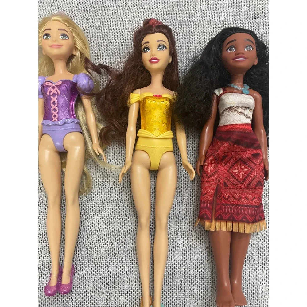 Disney Princess Doll Lot Rapunzel Belle Moana 3 Piece Set 11-12 Inch Dolls‎